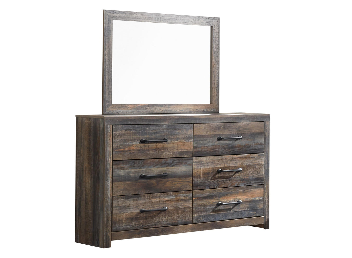 Drystan Queen Panel Headboard Bed with Mirrored Dresser, Chest and Nightstand