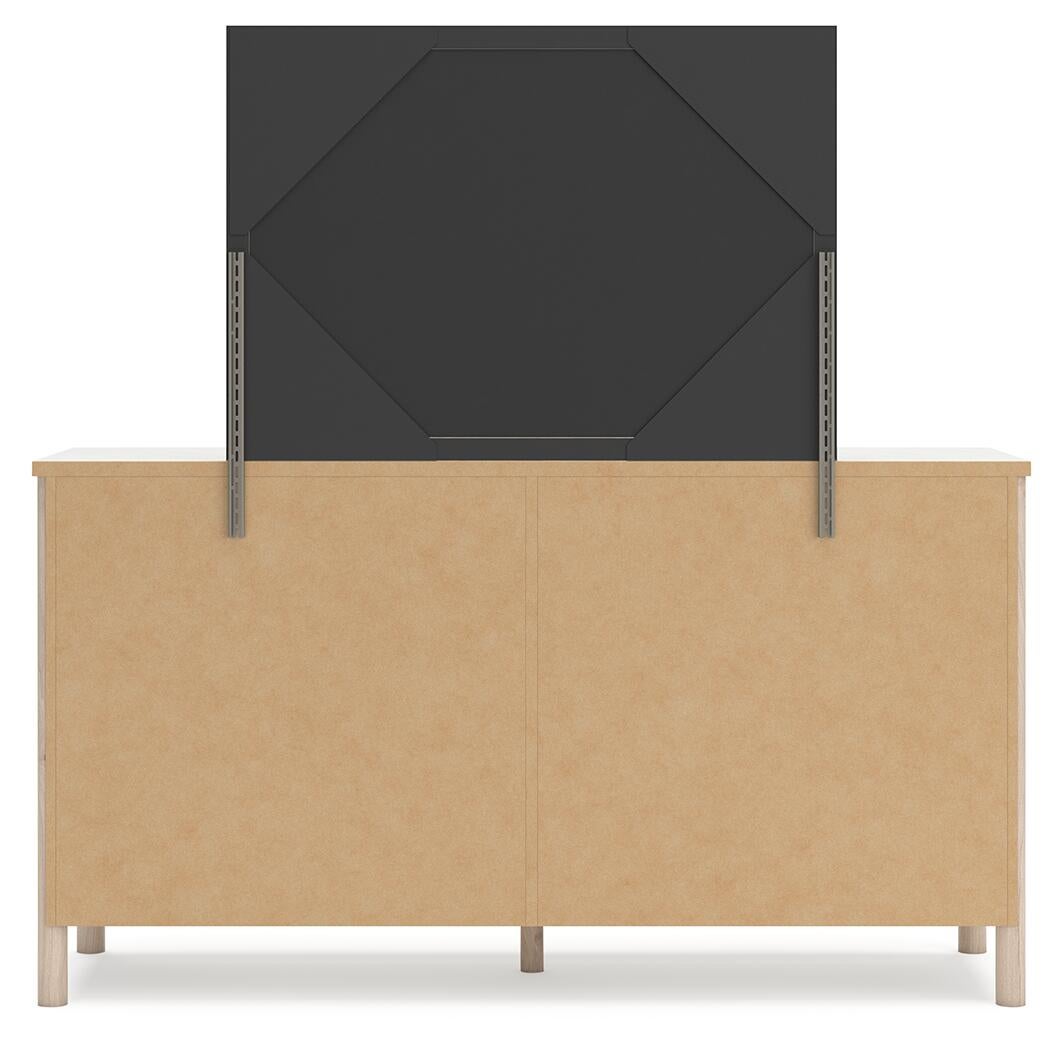 Cadmori Queen Upholstered Panel Bed with Mirrored Dresser, Chest and Nightstand