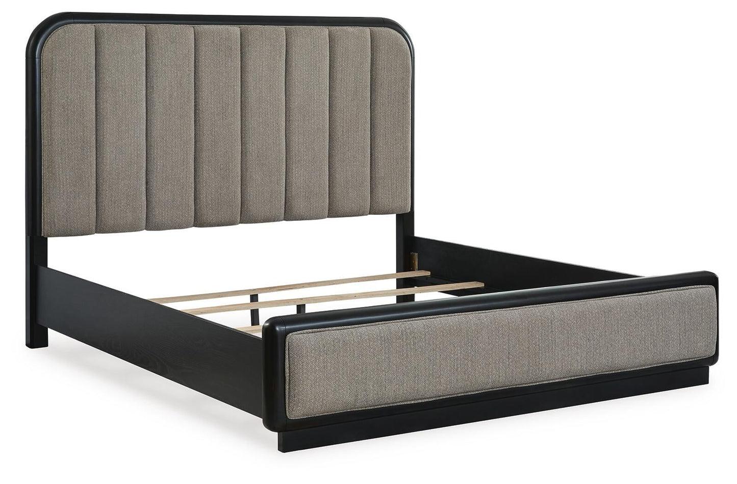 Rowanbeck King Upholstered Panel Bed, Dresser, Mirror, Chest and Nightstand