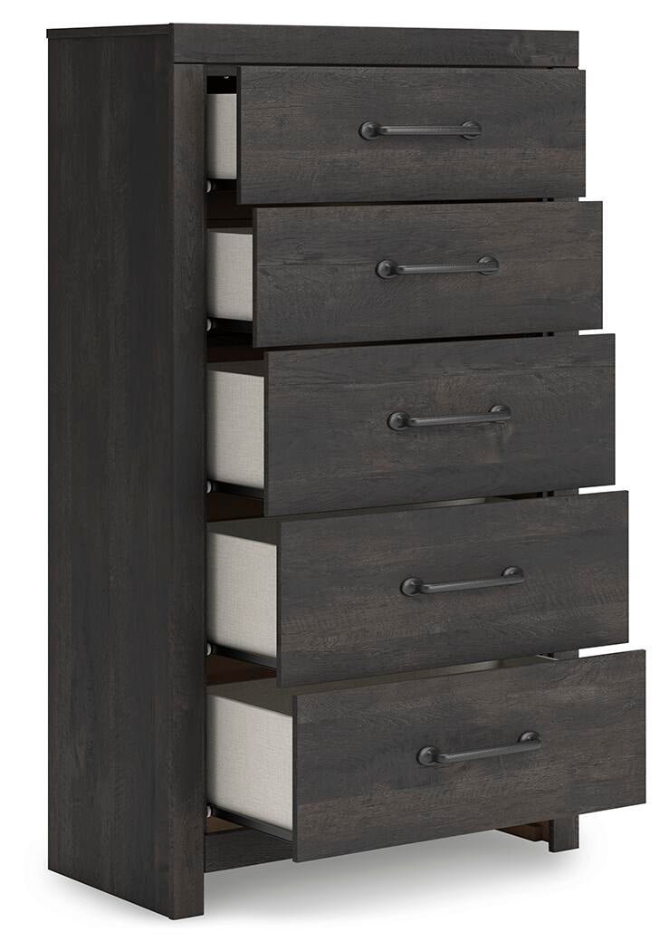 Hollivern Twin Panel Bed, Dresser, Mirror, Chest and Nightstand