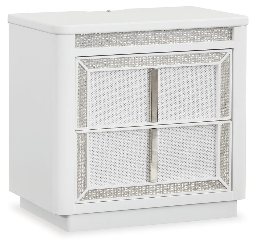 Chalanna King Upholstered Storage Bed, Dresser, Mirror, Chest and Nightstand