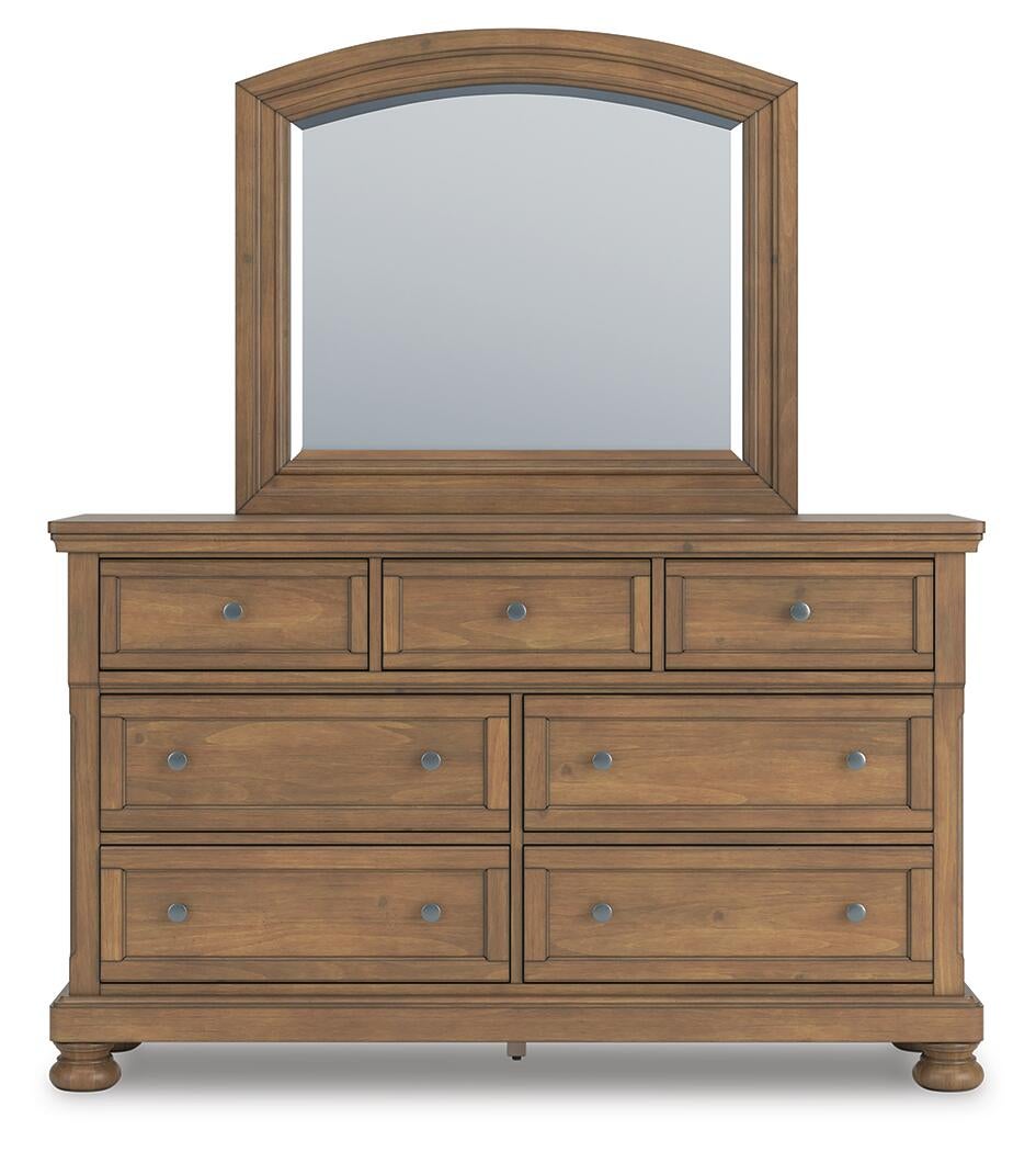 Feddinger California King Panel Bed with Mirrored Dresser and Nightstand