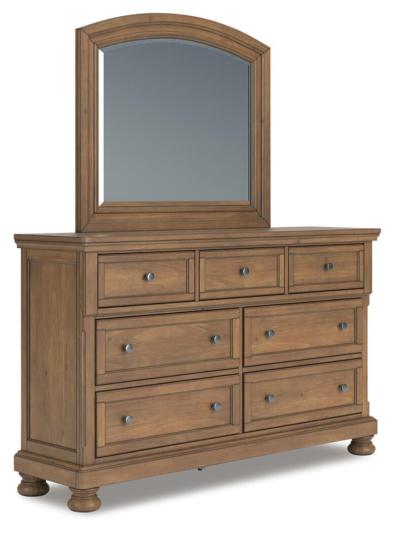 Feddinger Queen Storage Sleigh Bed with Mirrored Dresser