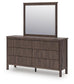 Pamytta Queen Upholstered Panel Platform Bed, Dresser and Mirror