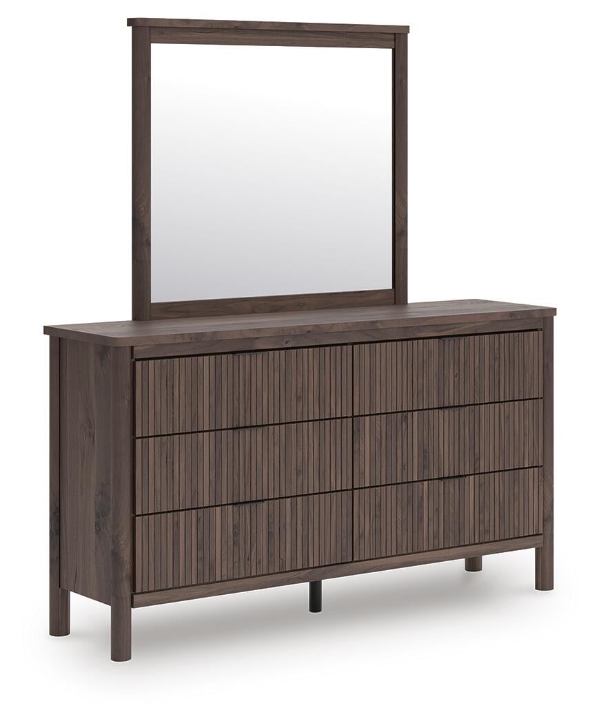 Pamytta King Upholstered Panel Platform Bed, Dresser, Mirror, Chest and Nightstand