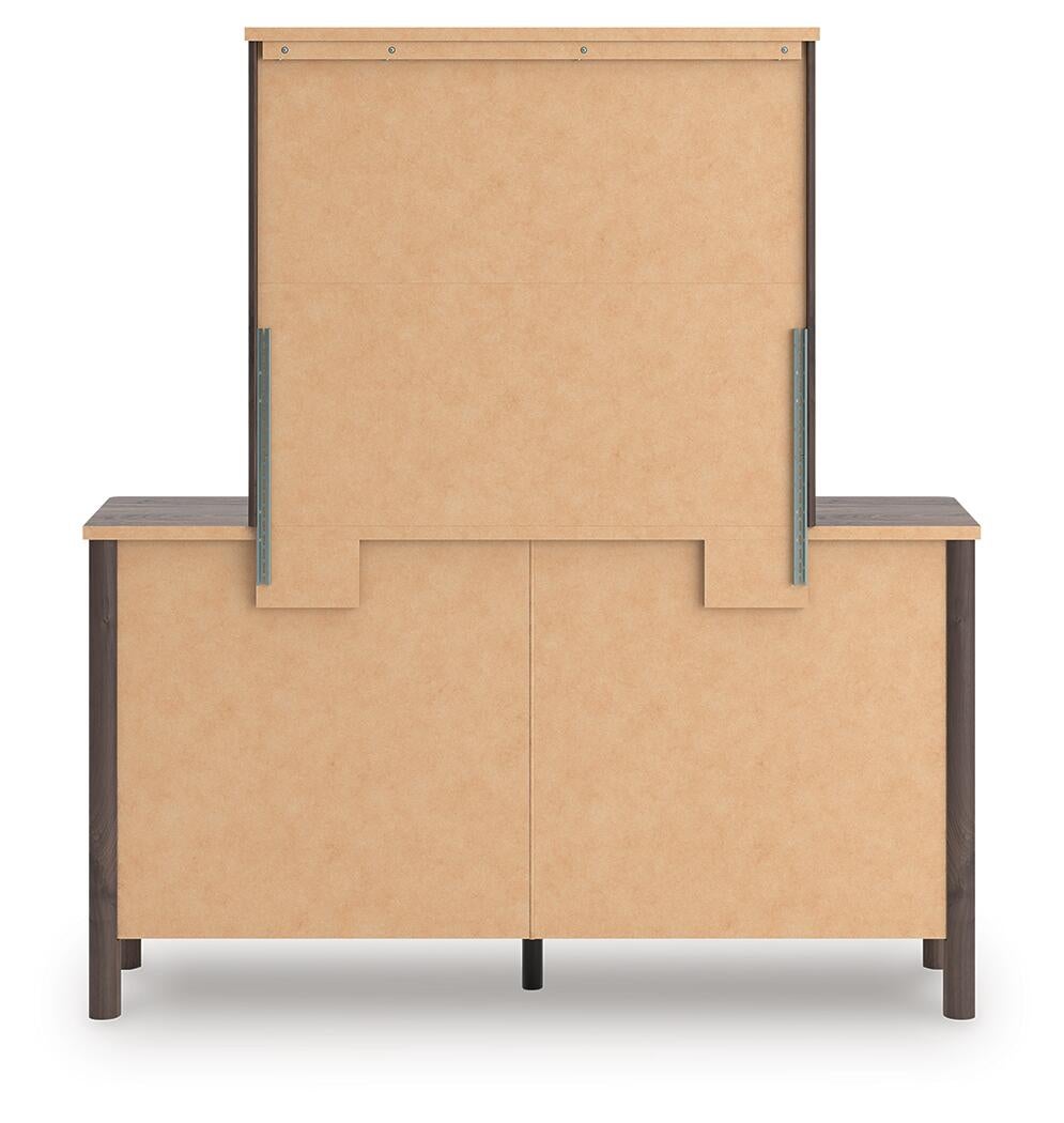 Pamytta Twin Upholstered Panel Platform Bed, Dresser and Mirror