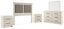 Load image into Gallery viewer, Cambeck Queen Upholstered Panel Headboard with Mirrored Dresser and 2 Nightstands
